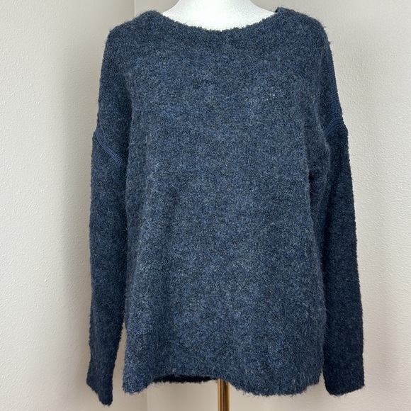 Poetry Alpaca Blend Heathered Navy Blue Bouclé Sweater, Size 6 - Picture 2 of 11